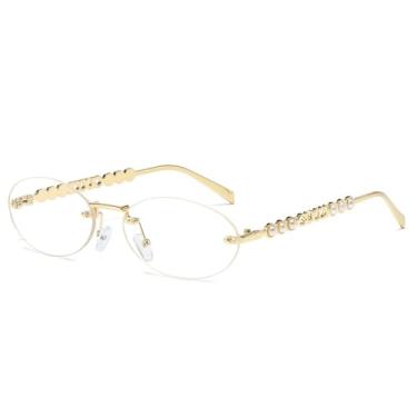Imagem de Óculos de Sol Femininos Ovais com Decoração de Cristal e Pérola, Lentes Transparentes, 13,3 cm