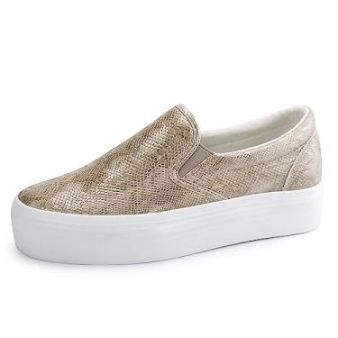 Imagem de JABASIC Mocassim feminino sem cadarço plataforma casual confortável, Dourado, 37