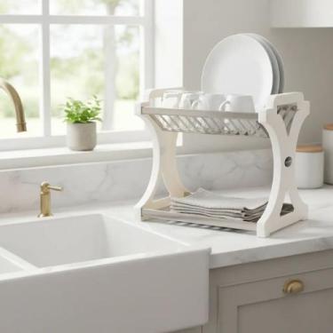 Imagem de Escorredor de Louça 16 Pratos Branco em aço Inox com Porta Talher Cozi