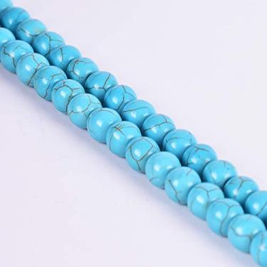 Imagem de Grânulos de pedra natural turquesa azul howlita forma redonda lisa para fazer joias faça você mesmo pulseiras colar fio completo 38 cm (turquesa azul owlita, 6 mm)