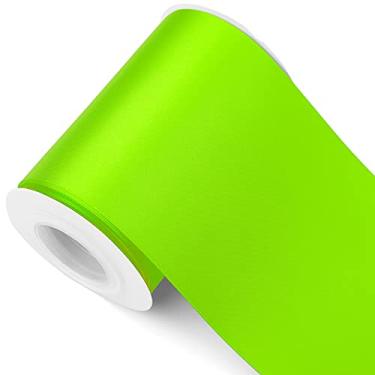 Imagem de Humphrey's Craft Fita de cetim dupla face verde neon de 10 cm – 10 metros de variedade de cores para artesanato, embrulhos de presente, decoração de cerimônia, costura, árvore de Natal, mesas de jantar de casamento.