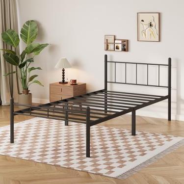 Imagem de umiareboth Moldura de cama de solteiro de 35,5 cm, sem necessidade de mola de caixa, plataforma de metal resistente com cabeceira e pé, sem ruído, suporte de ripas de aço resistente, montagem fácil