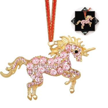 Imagem de FurniGift Ornamento de Natal de cavalo – lindos ornamentos de cavalo de metal presentes com strass para amantes de cavalos para mulheres, meninas, amizade e crianças