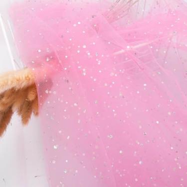 Imagem de HAVII 149,9 cm x 5 metros rosa claro glitter tule rolos parafuso lantejoulas tule tecido de malha para saias tutu vestido costura DIY artesanato aniversário festa casamento decoração