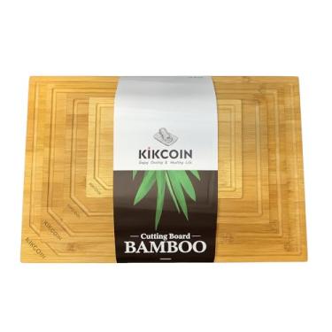Imagem de Conjunto de 4 tábuas de corte de bambu - Extragrande, Grande, Médio, Pequeno - Tábuas de corte de madeira duráveis com sulco de suco - Grosso, reversível e adequado para facas para cozinha