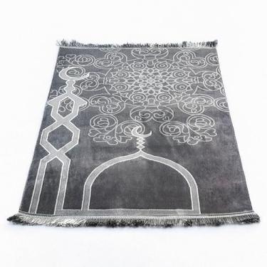 Imagem de Tapete de oração muçulmano para homens e mulheres Tapete portátil Janamaz Sajadah para Salah Tapete de viagem islâmico Eid, Hajj, Umrah Gift (cinza, minare)