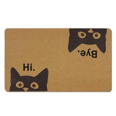 Imagem de EGBTL Tapete de porta de coco preto engraçado para ambientes externos, Hi Bye Cat Tapete de porta da frente para entrada externa, capacho engraçado entrada interna para decoração de entrada de casa