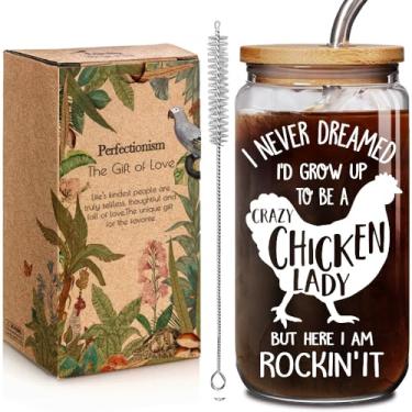 Imagem de Copos de vidro com tema de frango de 473 ml com tampas, presentes para mulheres, presente para amantes de galinhas, ideias de Natal para mulheres, presente de mãe de galinhas, presentes de dia das