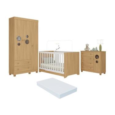 Imagem de Quarto de Bebê Completo Berço Americano 3 em 1 Colchão Bombom Multimóveis Mp4638 Madeirado