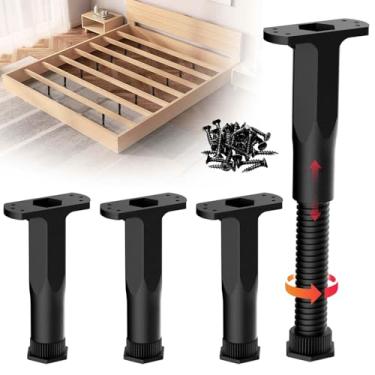 Imagem de JAXYOOM Pernas de suporte de cama de 15 a 28 cm, pacote com 4 peças de substituição para cama central, moldura ajustável de altura de móveis para nivelar suportes de cama, ripas de madeira resistentes