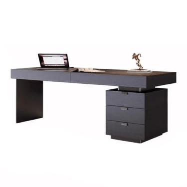 Imagem de Mesa de trabalho Mesa de escritório executiva moderna com armazenamento, mesa escrita para PC em madeira defumada tomadas carregamento(L)