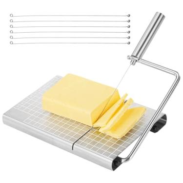 Imagem de Cortador de queijo com 6 fios substituíveis, tábua de corte de bloco de aço inoxidável para charcutaria, inclui escala de medição
