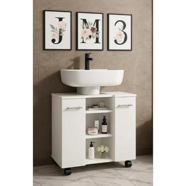 Imagem de Gabinete de Banheiro Premium para Pia de Coluna, 2 Portas, Compacto,gabinete banheiro (BRANCO)