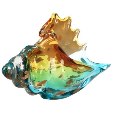Imagem de Concha de concha multicolorida de vidro de 21 cm / 21 cm, estatueta decorativa de ornamento de aquário, decoração de tanque para escritório, sala de estar, presente de estilo de arte costeira