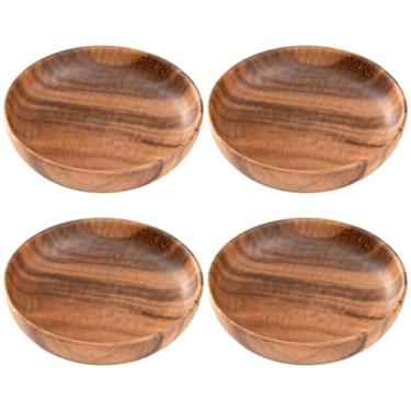 Imagem de 4 tigelas de salada de madeira de acácia, tigelas grandes de massa e sopa, tolerantes ao calor e, ideais para frutas, charcutaria, 6,4 x 4 cm / 16 x 4 cm