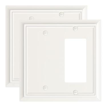 Imagem de Pacote com 2 placas de parede decorativas/decoradoras, placas decorativas de amêndoa clara e tampas de tomada, placa de parede de fibra de bambu natural durável para tomadas elétricas, receptáculo