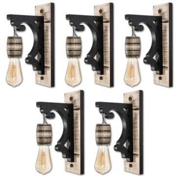 Imagem de Kit 5 Luminárias de Parede Arandela Colonial Barril em Madeira Maciça 