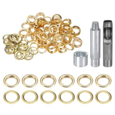 Imagem de HARFINGTON Kit de ferramentas de ilhós, 100 peças, conjunto de ilhós de cobre de 17 mm com furador oco, ferramentas de fixação de ilhós para roupas cinto de tecido de couro, tom dourado