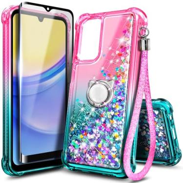 Imagem de NZND - Projetado para a capa Galaxy A15, capa de telefone para Samsung A15 4G/A15 5G, capa flutuante em cascata líquida com glitter capa protetora fofa com proteção