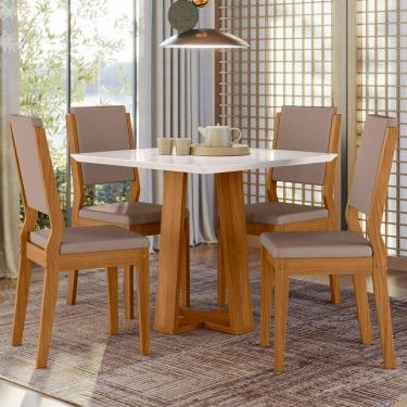 Imagem de Conjunto Sala De Jantar Mesa Rubi 90cm Com 4 Cadeiras Carol Ypê/off White/lux - New Ceval
