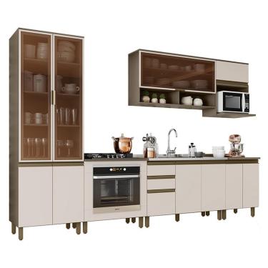 Imagem de Cozinha Completa 7 Peças Connect Duna-cristal Com Cristaleira E Aéreo Micro-ondas - Móveis Henn Duna-cristal