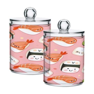 Imagem de ATTX Dispensador de suporte Qtip com padrão Kawaii, para bola de algodão, cotonete, frasco de boticário transparente, decoração de casa, pote de armazenamento de cozinha, pacote com 2 (149)
