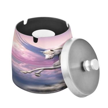 Imagem de Blueangle Cinzeiro de cavalo branco com tampa para cigarros, à prova de vento/chuva, aço inoxidável, sem fumaça, inodoro, cinzeiro para uso interno ou externo (384)