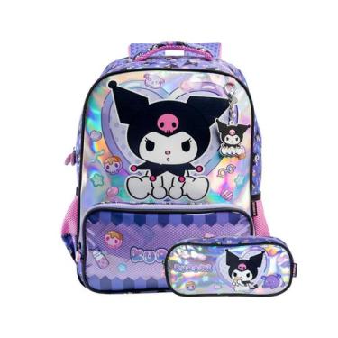 Imagem de Kit Mochila De Costas Kuromi Infantil E Estojo Duplo Escolar Cor:Roxo,
