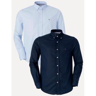 Imagem de Kit Camisas Masculinas Tommy Hilfiger Regular Core Flex Poplin Azul Ma