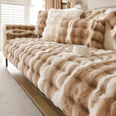 Imagem de HGTRH Capa de sofá secional em forma de L, 6 assentos, capa de sofá 6, 7, 4, almofada para animais de estimação, felpa gradiente, lavável na máquina, sem fiapos e antiestático, café 110 x 110