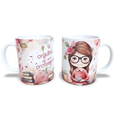 Imagem de Caneca de Cerâmica 325ml Dia dos Professores, Design Floral com Ilustração, Presente para Professora (14098)