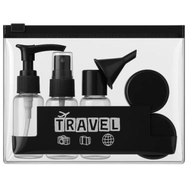 Imagem de Necessaire Organizador de Viagem Necessaire Transparente Frascos Reutilizáveis 30 ml Potes 10 g Espátula Ideal para Bagagem de Mão e Cosméticos PREMIUM (Preto)