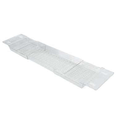 Imagem de Garosa Bandeja de Caddy para Banheira Bandeja de Banho Ajustável para Banheira, Organizador de Banho PET Expansível até 80 Cm Com Furos de Drenagem para Armazenamento Em Spa, Ajuste Universal para