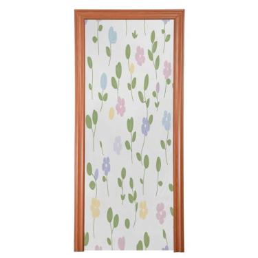 Imagem de Wassud Capa para porta, decoração de pétalas e folhas grandes, 96 x 98 polegadas, faixa elástica para porta interna para varanda e porta da frente