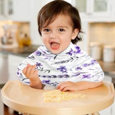 Imagem de CEBUGI Panos para Arrotar Musselina para Bebês 56 x 28 cm Toalhas de Banho Absorventes Macias Flores Roxas Algodão Arrotar Trapos para Bebês Meninos e Meninas Pacote com 4