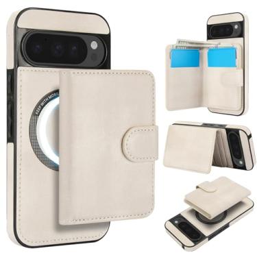 Imagem de Carteira removível para Google Pixel 10 compatível com Magsafe capa de carregamento sem fio com suporte para cartão, compartimento para dinheiro, suporte 2 em 1 à prova de choque (branca)