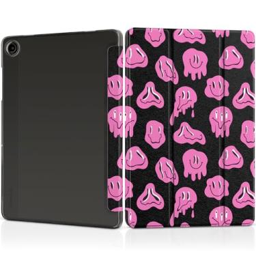 Imagem de MEEgoodo Capa para Samsung Galaxy Tab A9 Plus 27.9 cm 2023 (compatível com o modelo SM-X210/X216/X218), capas para tablet A9+ com textura de seda e capa traseira transparente de PC, emoji rosa Groovy