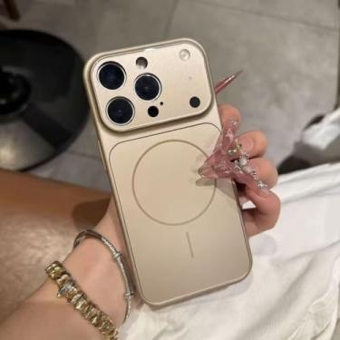 Imagem de Capa de celular em vidro fosco para iPhone 17 Air 16 15 14 13 Pro Max com carregamento sem fio magnético, cor dourada do deserto, compatível com iPhone 13 Pro Max.