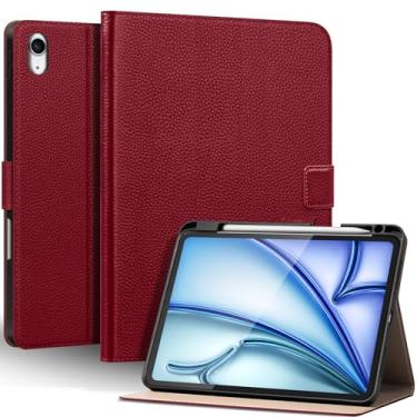 Imagem de Thryxop Capa de couro genuíno para iPad Air de 11 polegadas M3 2025/M2 2024, 5ª/4ª geração 11 polegadas | com suporte para lápis e suporte ajustável, fecho magnético, capa automática para despertar