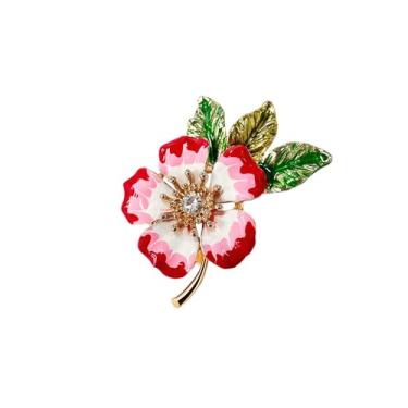 Imagem de Broche de flor elegante Cz para mulheres e homens dourado chique cristal rosa esmalte floral folha verde alfinetes de lapela moda banquete vestido de formatura acessórios de festa de casamento joias