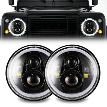 Imagem de RIyZlte Farol de LED redondo de 17,78 cm, projetor de 2 peças, farol halo de 17,78 cm, aprovado pelo DOT, farol de seta âmbar DRL, compatível com Jeep Wrangler JK TJ CJ, compatível com Chevy e Miata