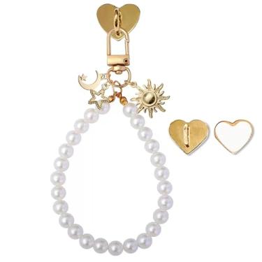 Imagem de Corrente com pingente de pérola, sol, lua e estrelas, Kindle para amantes de livros, chaveiro, pingente de pérola, pulseiras Kindle, acessórios, pingentes, presentes para leitores de livros, berloques