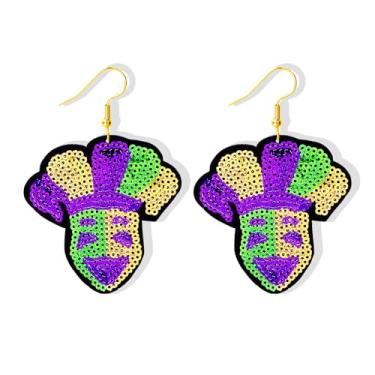 Imagem de Brincos pendentes de carnaval, máscara de palhaço de lantejoulas, brincos de chapéu de palhaço, para mulheres, tema de carnaval, brincos de carnaval, joias de carnaval, presentes para mulheres, Large