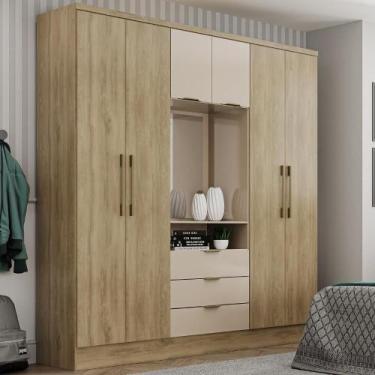 Imagem de Guarda Roupa Casal 6 Portas Aspen Carraro Noce Off White - MÓVEIS CARR