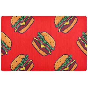 Imagem de TSENQUE Tapetes de porta personalizados laranja hambúrguer fofo grande engraçado tapete de boas-vindas, tapete de porta à prova d'água antiderrapante tapetes de entrada interior, 81 cm x 50 cm