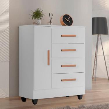 Imagem de Cômoda 4 Gavetas 1 Porta com Pés Lite Móveis Leão, Branco