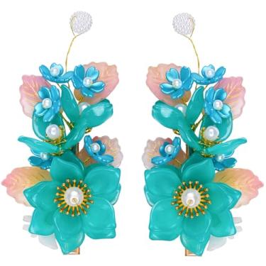 Imagem de Um par de grampos de cabelo de casamento, presilhas de cabelo de cristal com design floral feito à mão, clipes de flores de strass, acessórios de cabelo para mulheres e meninas (verde)