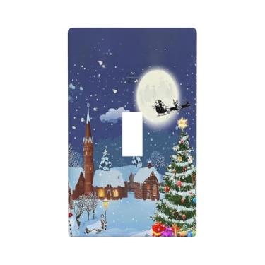 Imagem de Placa de parede de interruptor único de trenó de Papai Noel com neve de Natal com interruptor de placa de parede decorativa adequada para banheiro, cozinha, sala de estar, quarto