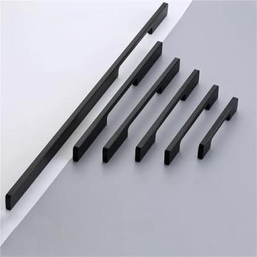 Imagem de HTNAFONI Puxadores de armário de cozinha de liga de alumínio escovado preto simples puxadores de gaveta puxadores de móveis 1 peça (ouro escovado 512 mm)