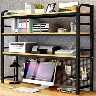 Imagem de Estante de mesa de mesa para mesa de computador – prateleira ajustável de madeira, metal, bancada, prateleira, organizador de mesa, suporte de armazenamento de escritório, para dormitório, escritório